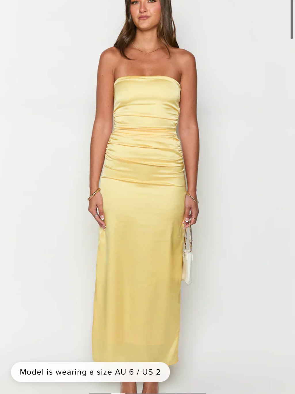 Beginning Boutique Strapless Satin Maxi Dress In Pale Yellow Nwt